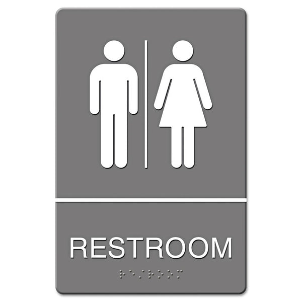 Headline® Sign ADA Sign, Restroom Symbol Tactile Graphic, Molded Plastic, 6 x 9, Gray (USS4812) Each