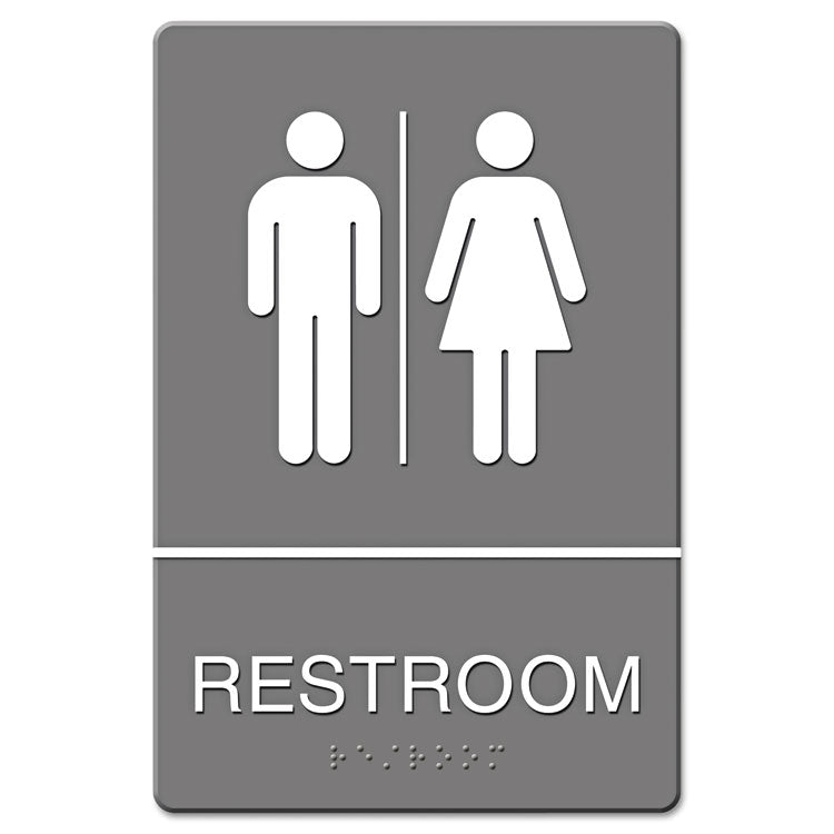 Headline® Sign ADA Sign, Restroom Symbol Tactile Graphic, Molded Plastic, 6 x 9, Gray (USS4812) Each