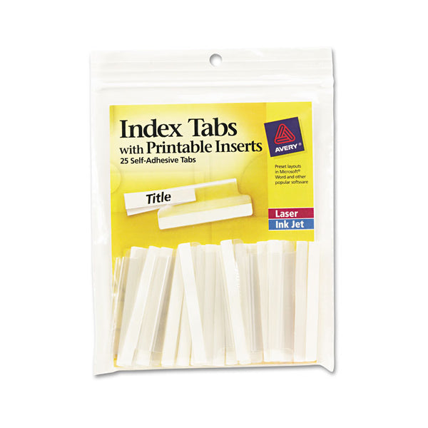 Avery® Insertable Index Tabs with Printable Inserts, 1/5-Cut, Clear, 2" Wide, 25/Pack (AVE16241)