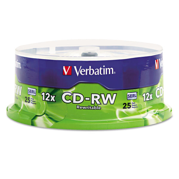 Verbatim® CD-RW Rewritable Disc, 700 MB/80 min, 12x, Spindle, Silver, 25/Pack (VER95155)