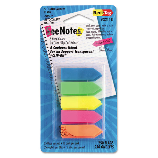 Redi-Tag® SeeNotes Transparent-Film Arrow Page Flags, Assorted Colors, 50/Pad, 5 Pads (RTG32118) Pack of 5