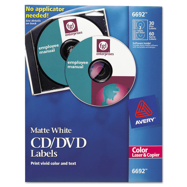 Avery® Laser CD Labels, Matte White, 30/Pack (AVE6692)