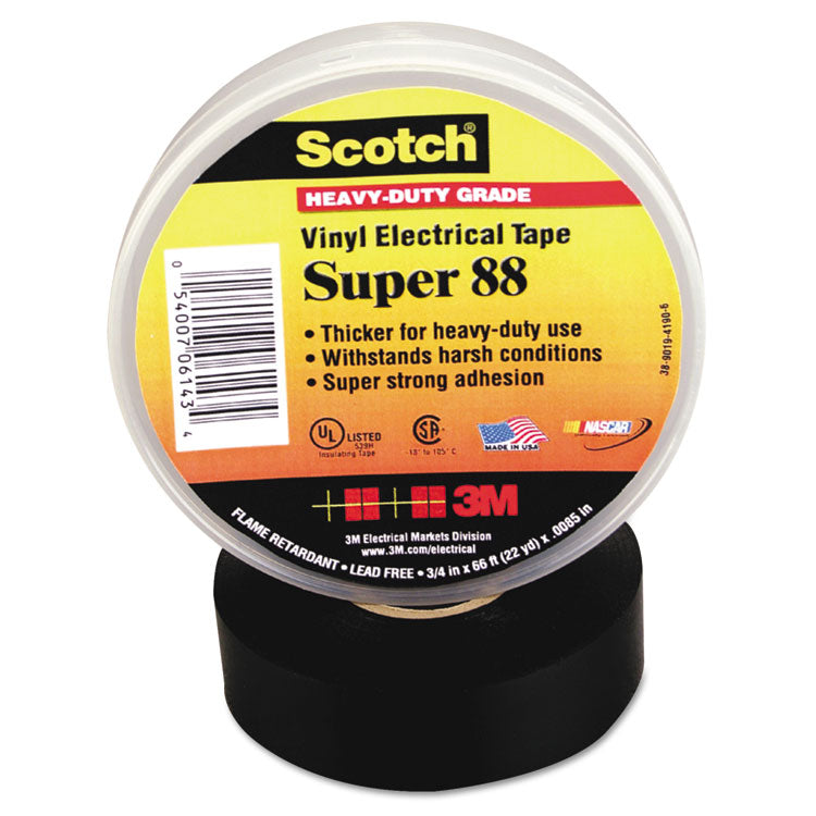 3M™ Scotch 88 Super Vinyl Electrical Tape, 0.75" x 66 ft, Black (MMM06143) 1 Roll