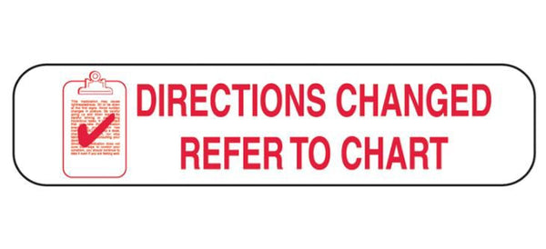 Barkley® Pre-Printed Label Auxiliary Label White Paper Directions Changed Refer To Chart Red Safety and Instructional 3/8 X 1-5/8 Inch (680697_PK) 1000/PK