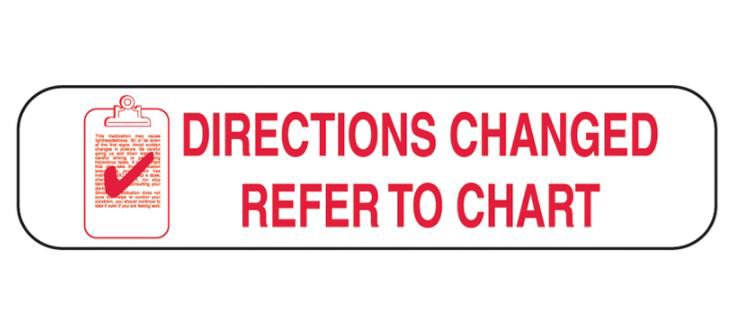 Barkley® Pre-Printed Label Auxiliary Label White Paper Directions Changed Refer To Chart Red Safety and Instructional 3/8 X 1-5/8 Inch (680697_PK) 1000/PK