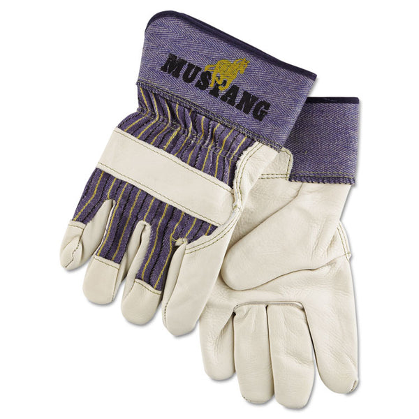 MCR™ Safety Mustang Leather Palm Gloves, Blue/Cream, X-Large, Dozen (MPG1935XL) 12 Pairs