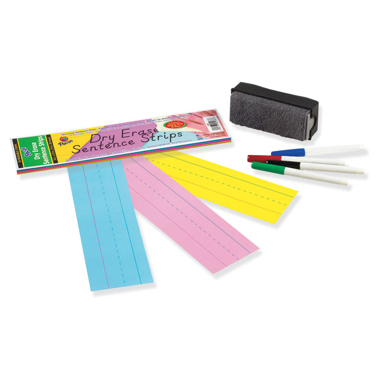 Pacon® Dry Erase Sentence Strips, 12 x 3, Blue; Pink; Yellow, 30/Pack (PAC5188) Pack of 12