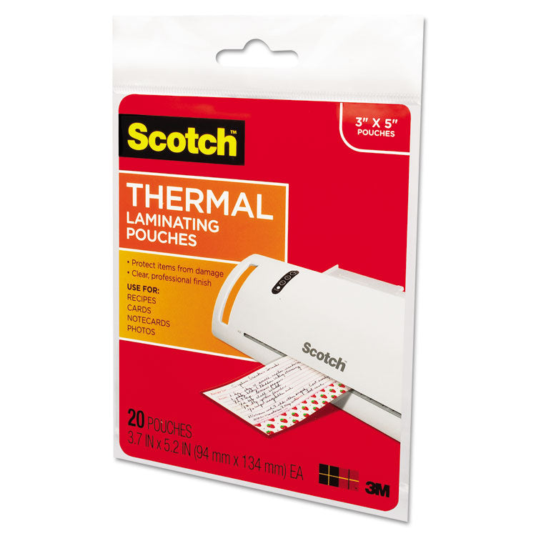 Scotch™ Laminating Pouches, 5 mil, 5.38" x 3.75", Gloss Clear, 20/Pack (MMMTP590220)