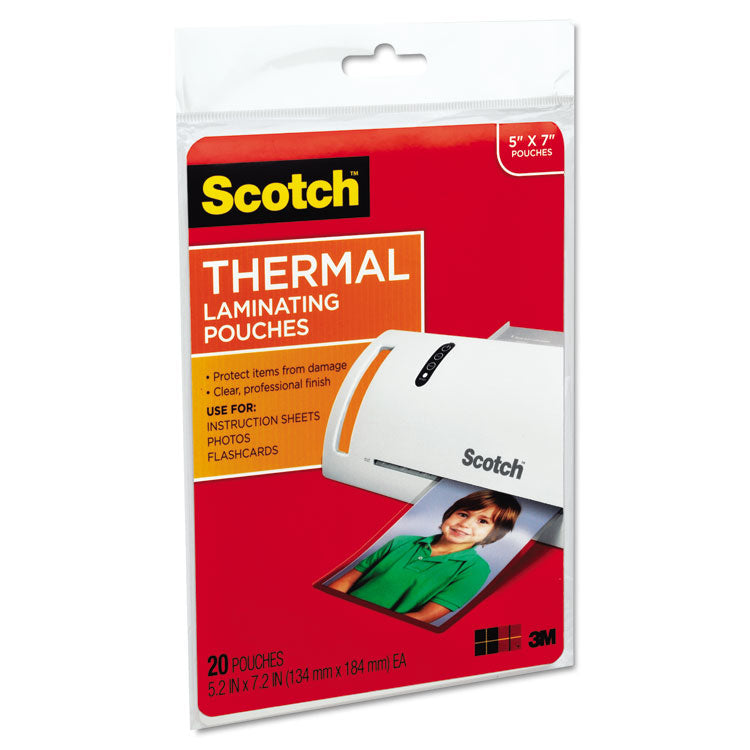 Scotch™ Laminating Pouches, 5 mil, 5" x 7", Gloss Clear, 20/Pack (MMMTP590320)