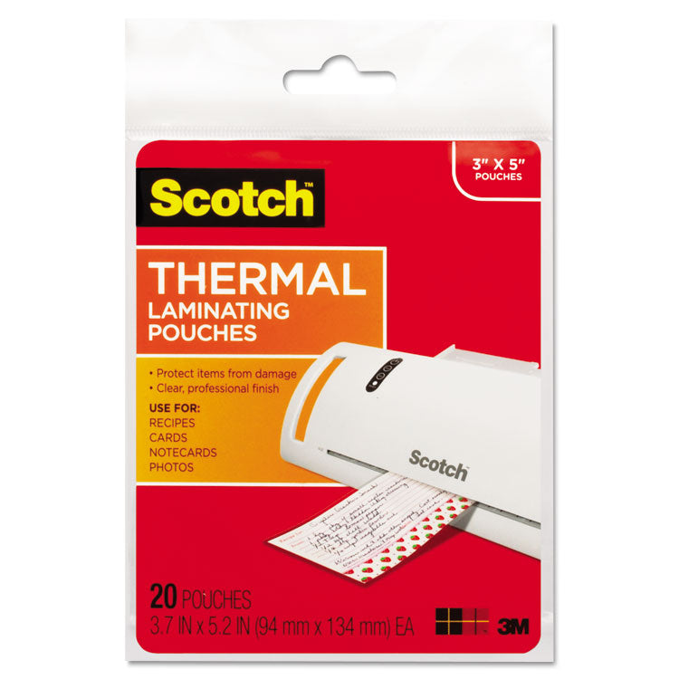 Scotch™ Laminating Pouches, 5 mil, 5.38" x 3.75", Gloss Clear, 20/Pack (MMMTP590220)