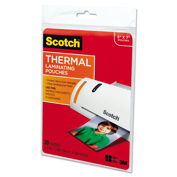 Scotch™ Laminating Pouches, 5 mil, 5" x 7", Gloss Clear, 20/Pack (MMMTP590320)