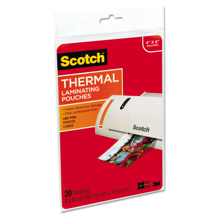 Scotch™ Laminating Pouches, 5 mil, 4.33" x 6.33", Gloss Clear, 20/Pack (MMMTP590020)