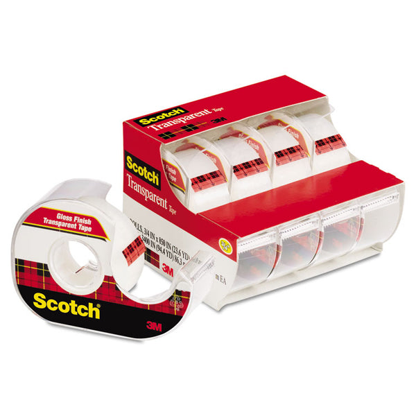 Scotch® Transparent Tape In Handheld Dispenser, 1" Core, 0.75" x 70.83 ft, Transparent, 4/Pack (MMM4184)