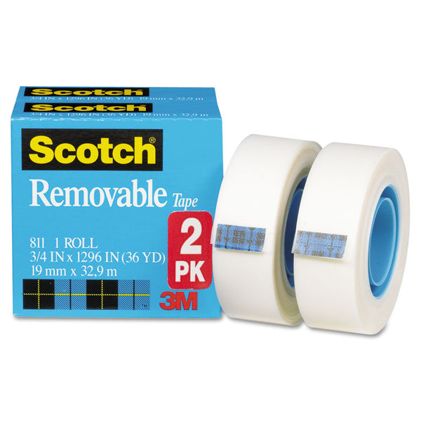 Scotch® Removable Tape, 1" Core, 0.75" x 36 yds, Transparent, 2/Pack (MMM8112PK)