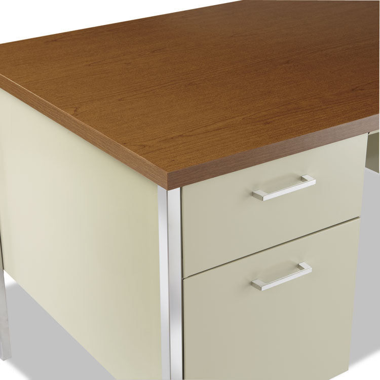 Alera® Double Pedestal Steel Desk, 60" x 30" x 29.5", Cherry/Putty (ALESD6030PC)