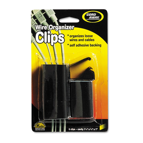 Cord Away® Self-Adhesive Wire Clips, Black, 6/Pack (MAS00204)