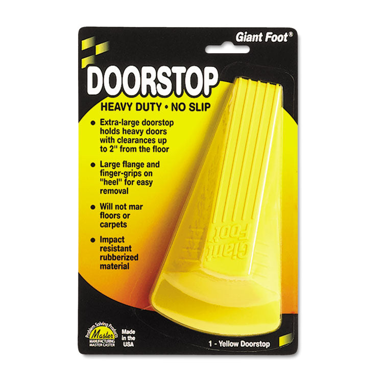 Master Caster® Giant Foot Doorstop, No-Slip Rubber Wedge, 3.5w x 6.75d x 2h, Safety Yellow (MAS00966) Each