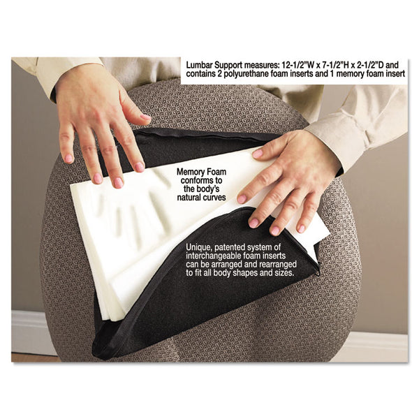 Master Caster® The ComfortMakers Deluxe Lumbar Support Cushion, Memory Foam, 12.5 x 2.5 x 7.5, Black (MAS92061)