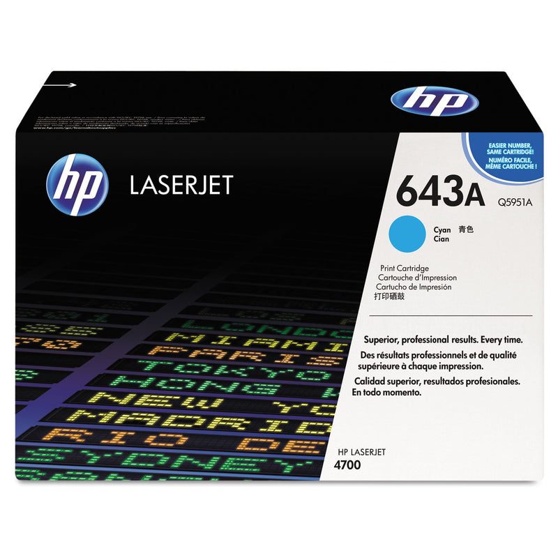 HP HP 643A, (Q5951A) Cyan Original LaserJet Toner Cartridge (HEWQ5951A) Each