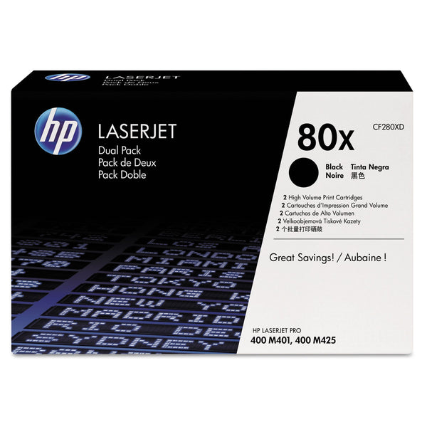 HP HP 80X, (CF280X-D) 2-Pack High-Yield Black Original LaserJet Toner Cartridges (HEWCF280XD)