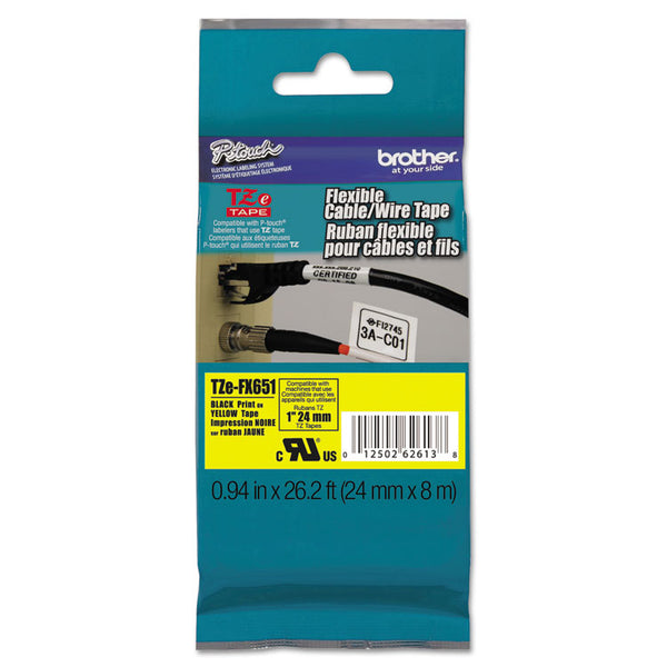 Brother P-Touch® TZe Flexible Tape Cartridge for P-Touch Labelers, 0.94" x 26.2 ft, Black on Yellow (BRTTZEFX651)