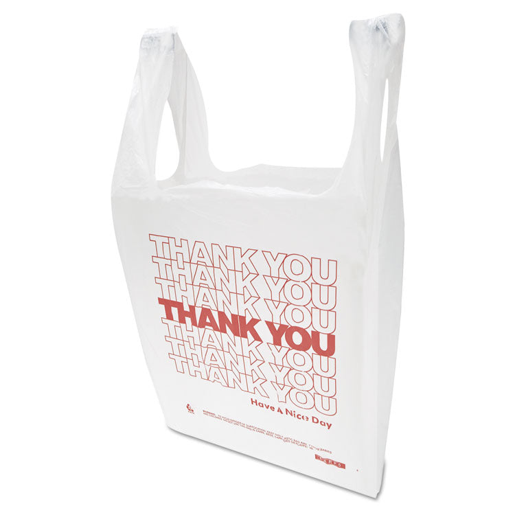Inteplast Group Thank You Handled T-Shirt Bag, 0.167 bbl, 12.5 microns, 11.5" x 21", White, 900/Carton (IBSTHW1VAL)