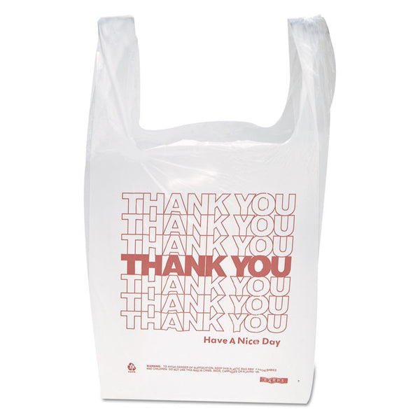 Inteplast Group Thank You Handled T-Shirt Bag, 0.167 bbl, 12.5 microns, 11.5" x 21", White, 900/Carton (IBSTHW1VAL)