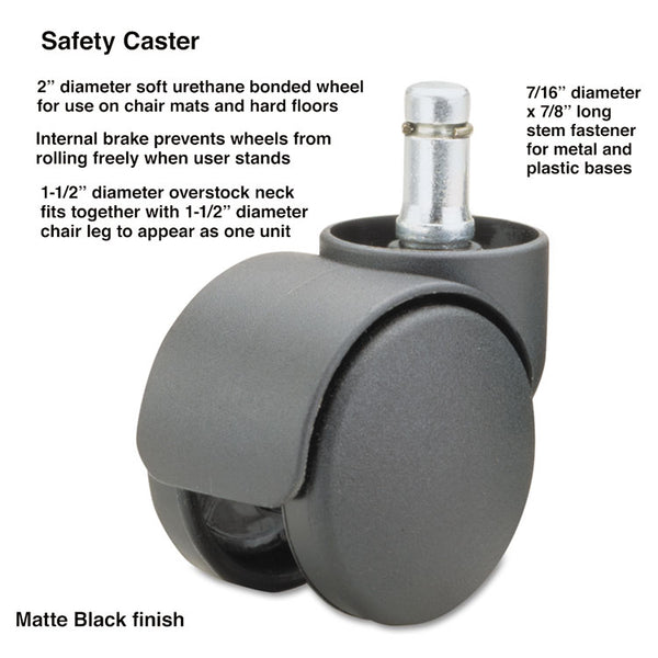 Master Caster® Safety Casters, Oversized Neck, Grip Ring Type B Stem, 2" Soft Polyurethane Wheel, Matte Black, 5/Set (MAS64335) Set of 5