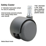 Master Caster® Safety Casters, Standard Neck, Grip Ring Type B Stem, 2" Hard Nylon Wheel, Matte Black, 5/Set (MAS64234) Set of 5