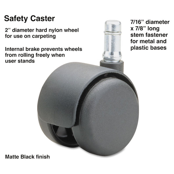 Master Caster® Safety Casters, Standard Neck, Grip Ring Type B Stem, 2" Hard Nylon Wheel, Matte Black, 5/Set (MAS64234) Set of 5