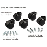 Master Caster® Deluxe Futura Casters, Flush Mount, Grip Ring Type B and Type K Stems, 2.19" Hard Nylon Wheel, Matte Black, 5/Set (MAS23618) Set of 5
