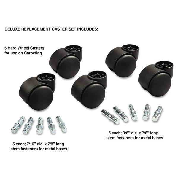 Master Caster® Deluxe Futura Casters, Flush Mount, Grip Ring Type B and Type K Stems, 2.19" Hard Nylon Wheel, Matte Black, 5/Set (MAS23618) Set of 5