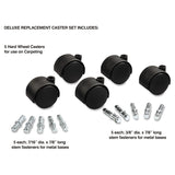 Master Caster® Deluxe Duet Casters, Grip Ring Type B and Type K Stems, 2" Hard Nylon Wheel, Matte Black, 5/Set (MAS23622) Set of 5