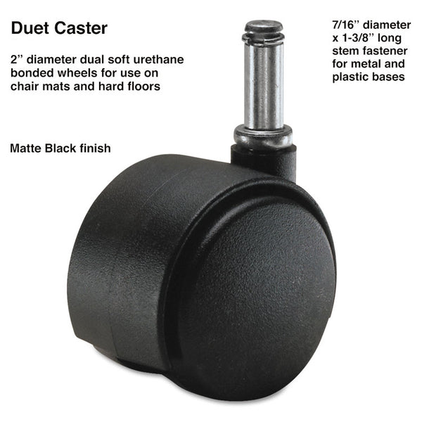 Master Caster® Duet Dual Wheels, Grip Ring Type C Stem, 2" Soft Polyurethane Wheel, Matte Black, 5/Set (MAS64526) Set of 5