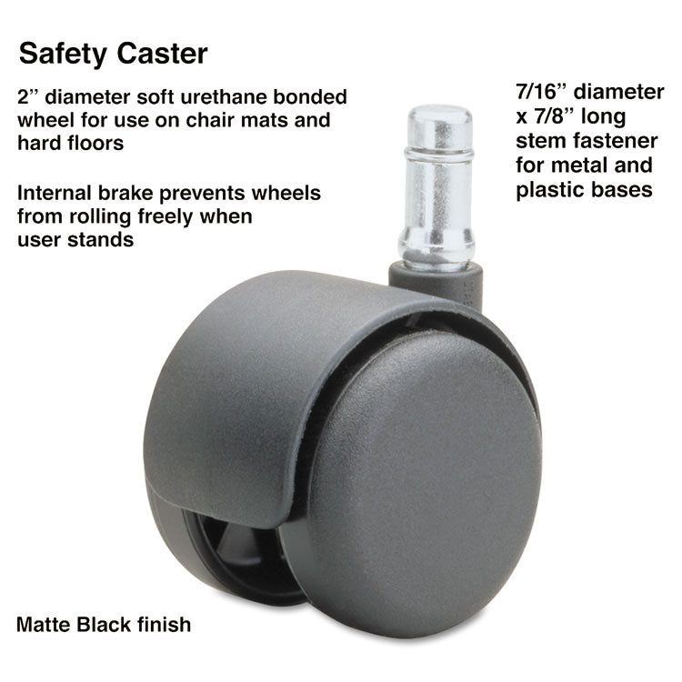Master Caster® Safety Casters, Standard Neck, Grip Ring Type B Stem, 2" Soft Polyurethane Wheel, Matte Black, 5/Set (MAS64334) Set of 5