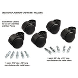 Master Caster® Deluxe Futura Casters, Flush Mount, Grip Ring Type B and Type K Stems, 2.19" Soft Polyurethane Wheel, Matte Black, 5/Set (MAS23620) Set of 5