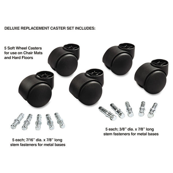 Master Caster® Deluxe Futura Casters, Flush Mount, Grip Ring Type B and Type K Stems, 2.19" Soft Polyurethane Wheel, Matte Black, 5/Set (MAS23620) Set of 5