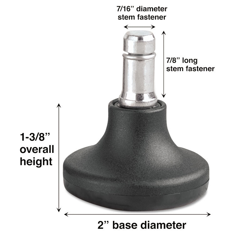 Master Caster® Low Profile Bell Glides, Grip Ring Type B Stem, 2" x 1.38" Glide, Matte Black, 5/Set (MAS70178) Set of 5