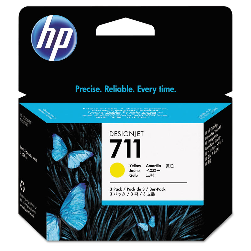 HP HP 711, (CZ136A) 3-Pack Yellow Original Ink Cartridges (HEWCZ136A)