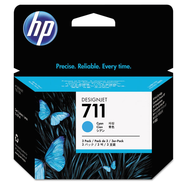 HP HP 711, (CZ134A) 3-Pack Cyan Original Ink Cartridges (HEWCZ134A)