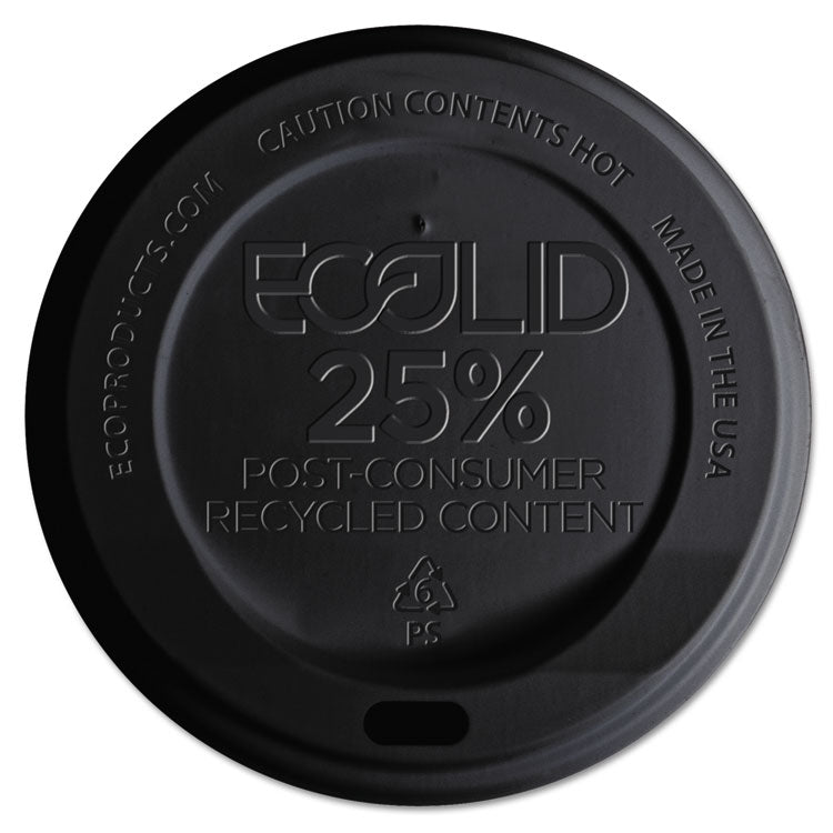 Eco-Products® EcoLid 25% Recycled Content Hot Cup Lid, Black, Fits 10 oz to 20 oz Cups, 100/Pack, 10 Packs/Carton (ECOEPHL16BR) Case of 1000