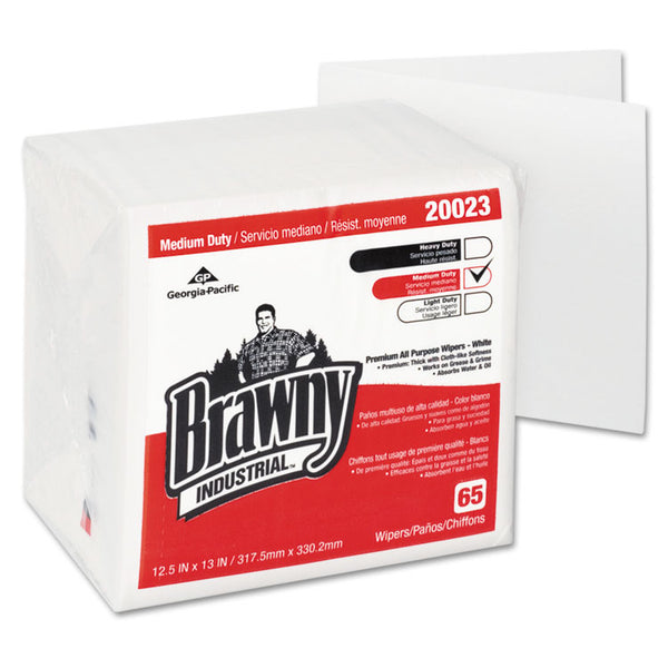 Brawny® Professional Medium Duty Premium DRC 1/4 Fold Wipers, 1-Ply, 13 x 12.5, Unscented, White, 65/Pack (GPC20023) 18 Packs of 65