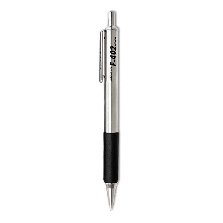 Zebra F-402 Retractable Ballpoint Pen, 0.7mm, Black Ink, Steel/Black Barrel, 2/Pack (ZEB29212) Pack of 2