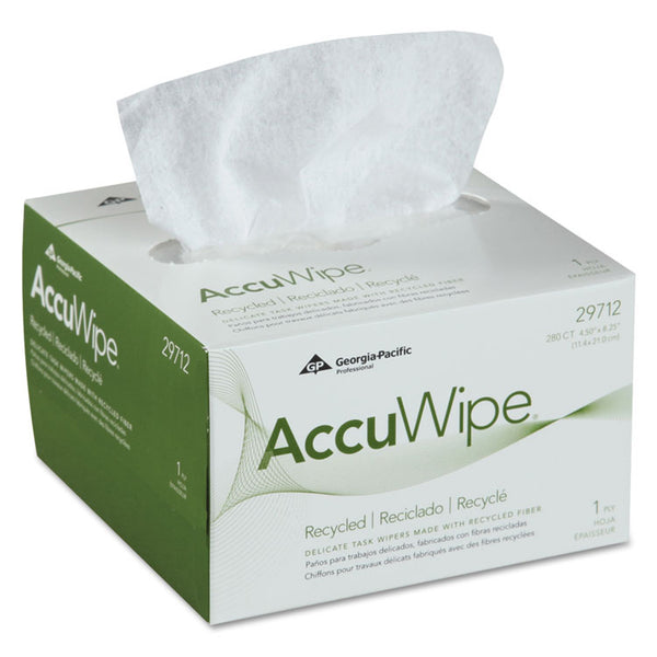 Georgia Pacific® Professional AccuWipe Recycled One-Ply Delicate Task Wipers, 1-Ply, 4.5 x 8.25, Unscented, White, 280/Box (GPC29712)