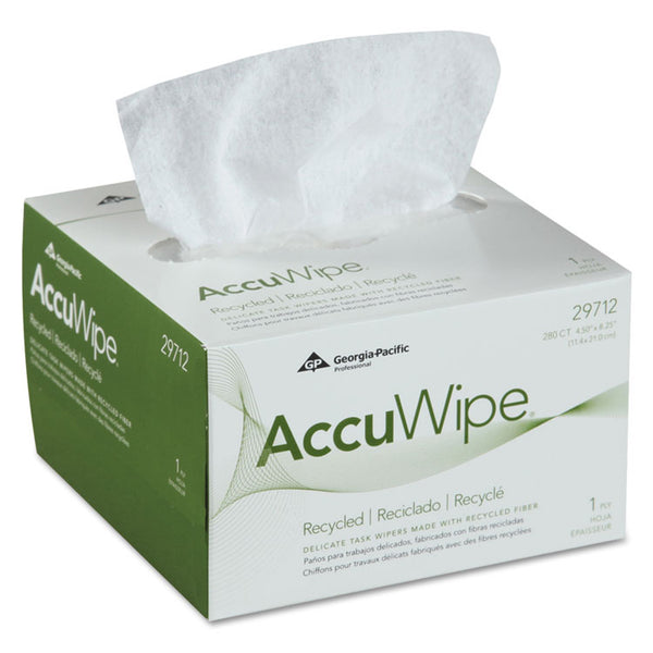 Georgia Pacific® Professional AccuWipe Recycled One-Ply Delicate Task Wipers, 1-Ply, 4.5 x 8.25, Unscented, White, 280/Box (GPC29712) Box of 60