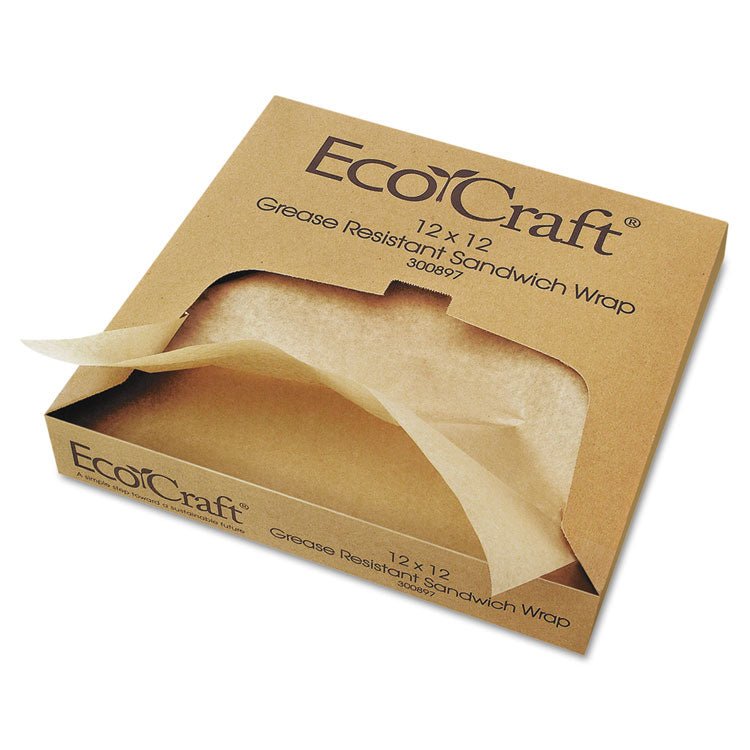 Bagcraft EcoCraft Grease-Resistant Paper Wraps and Liners, Natural, 12 x 12, 1,000/Box, 5 Boxes/Carton (BGC300897) Case of 5000