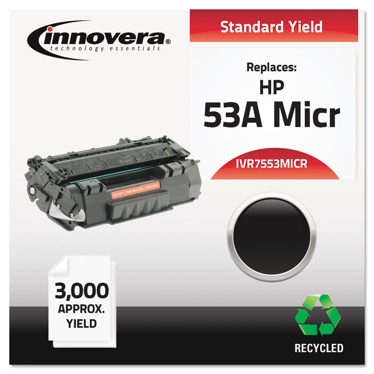 Innovera® Remanufactured Black MICR Toner, Replacement for 53AM (Q7553AM), 3,000 Page-Yield (IVR7553MICR) Each