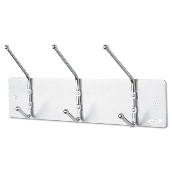 Safco® Metal Wall Rack, Three Ball-Tipped Double-Hooks, Metal, 18w x 3.75d x 7h, Satin (SAF4161) Each