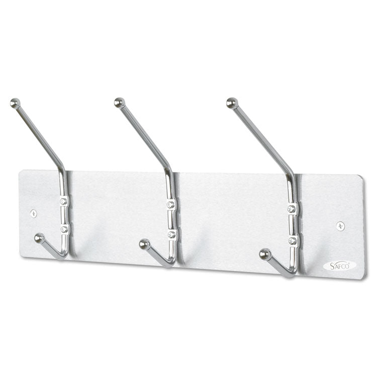 Safco® Metal Wall Rack, Three Ball-Tipped Double-Hooks, Metal, 18w x 3.75d x 7h, Satin (SAF4161) Each