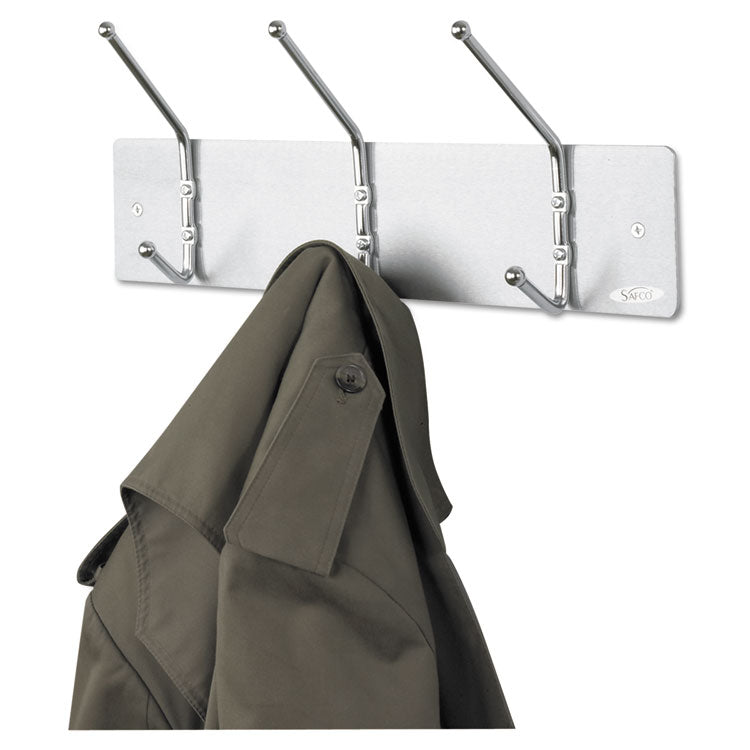 Safco® Metal Wall Rack, Three Ball-Tipped Double-Hooks, Metal, 18w x 3.75d x 7h, Satin (SAF4161)